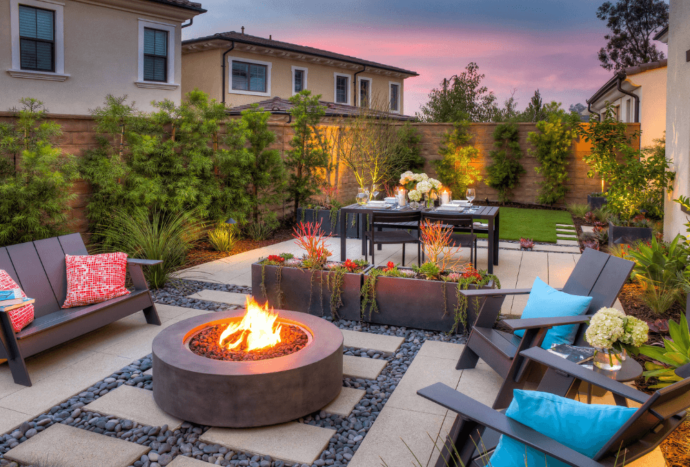 outdoor concrete patio with a beautiful landscape