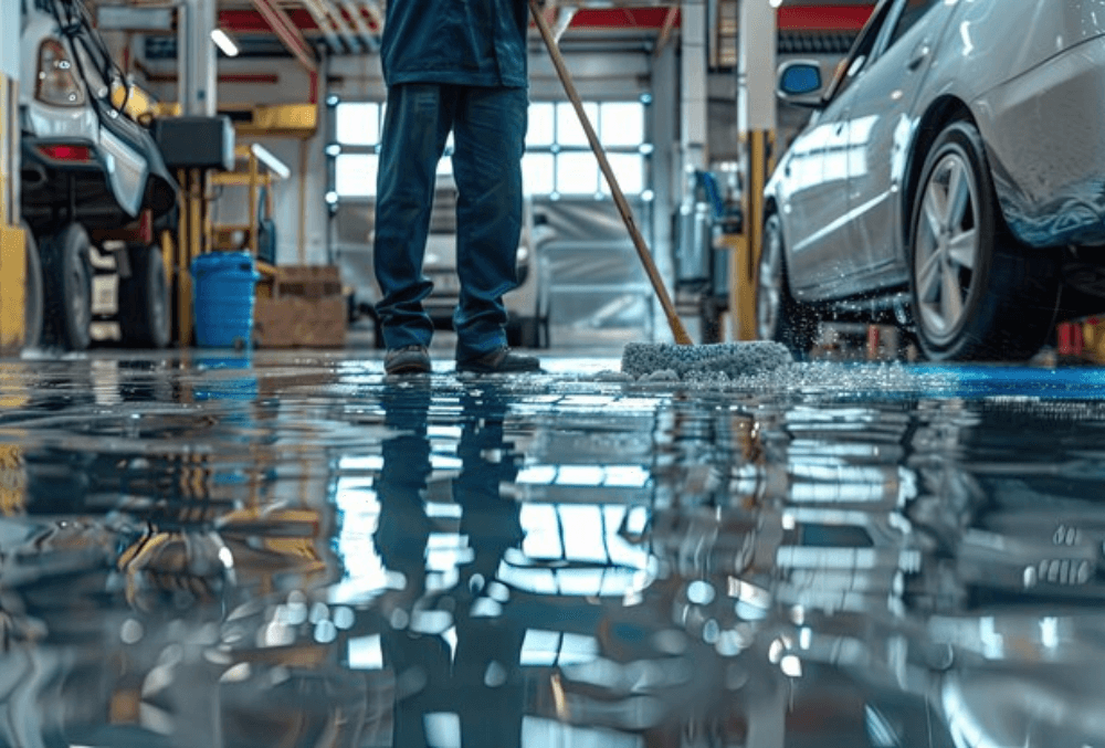 glossy concrete garage flooring