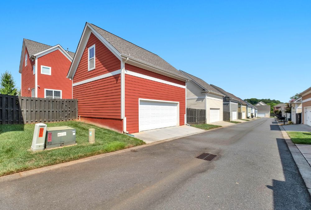 houses line up with garage flooring outside